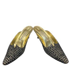 Manolo Blahnik Mules Ivory with Black Velvet Dots  Size 6.5